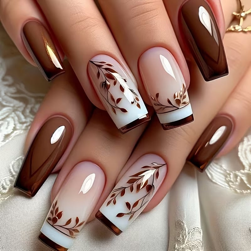 Glossy Brown Leaf Design