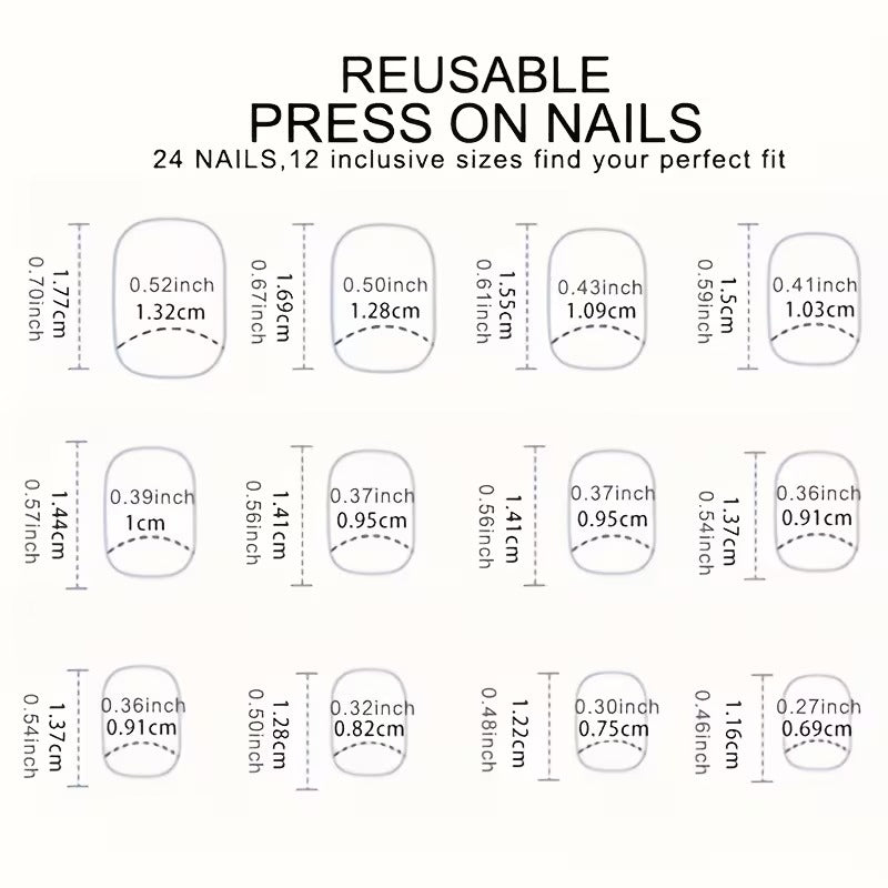 Square Press On Nails - 4 Colors